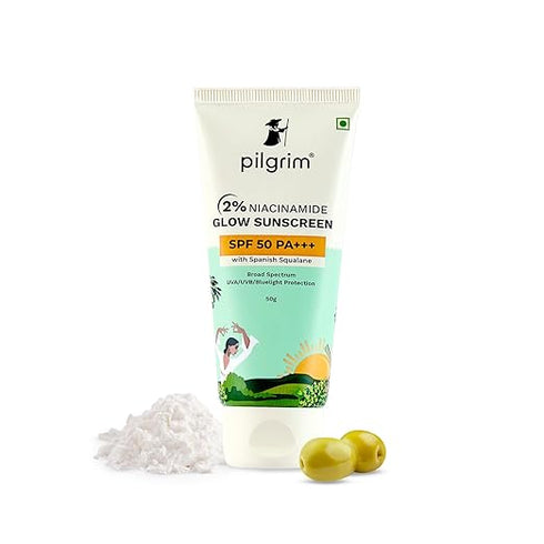 Pilgrim 2% Niacinamide Glow Sunscreen SPF 50 +++ for men and women with Spanish Squalane